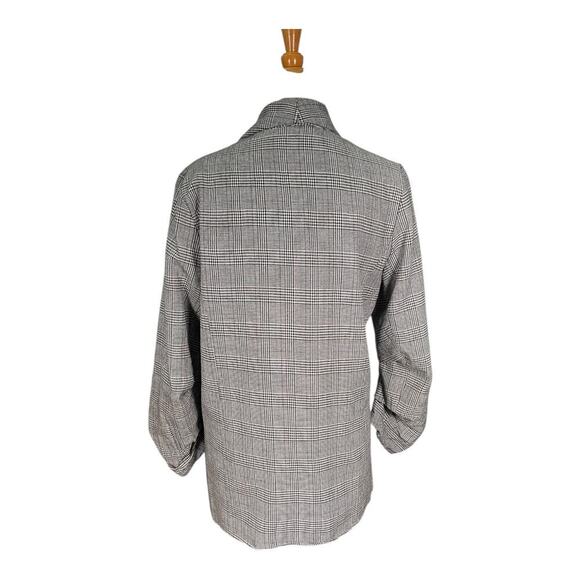 Shine Star Grey Micro Plaid Open Front Slouchy Blazer Functional Pockets Medium - Picture 2 of 10